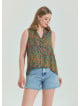 Shirt Collar Asymmetric Cut Petrol Bohemian Blouse 4563